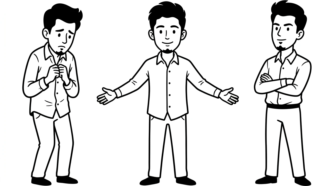 three versions of the same person -- nervous, welcoming, and decisive