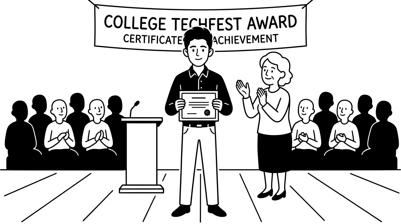 a young man on stage receiving a certificate, audience watching